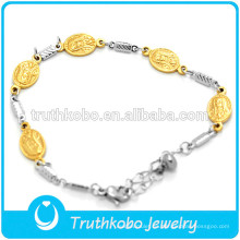 Joyería al por mayor de acero inoxidable Religiosa Virgen María Pulsera de alta calidad de plata de oro pulsera católica joyería